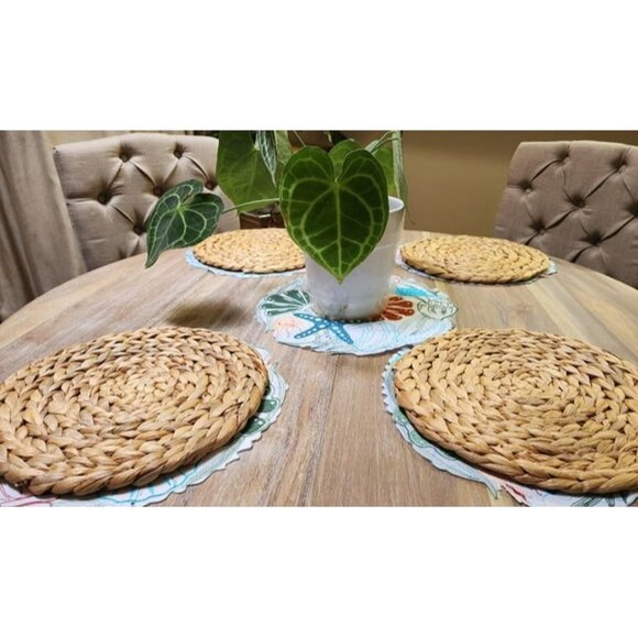 Boho Round Woven Placemats - Set of 4, Natural Wicker Placemats, 11.8" Round - Picture 2 of 2